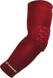 CHAMPRO Adult Red Tri-Flex Compression Arm Sleeve with Padded Elbow Size- Small
