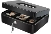 KYODOLED Large Metal Cash Box with Money Tray and Lock,Money Box with Cash Tr...