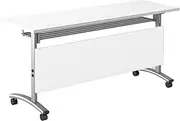 YVYKFZD Folding Conference Table, Flip Top Mobile Meeting Tables, Open Training Table with Caster Wheels and Baffle, Portable Conference Room Table, for Study Working(White 1Pcs,55.1"x23.6"x29.5")