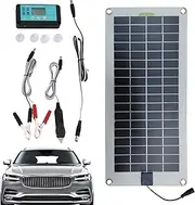 Solar Battery Charger – 30w Solar Panel, 12v Car Battery | Plug and Play Solar Charging, Backup Charger Alligator Clips with Plug for Vehicle Rv Boat Battery Maintenance