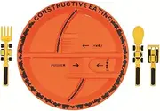 Constructive Eating Plate and Utensils Set,Set of 3 Construction Plate and Construction Worksite Placemat,Perfect Divided Plates Gifts(Orange)