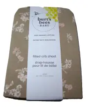 Burt's Bees Baby Fitted Crib Sheet, 28" x 52", Cotton, Brown Floral Print, New
