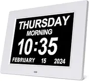 [Newest Version] Large Display Digital Calendar Day Clock – 12 Alarm Options, Level 5 Auto Dimmable Display, Extra Large Non-Abbreviated Day and Month Perfect for Seniors(8 Inch)