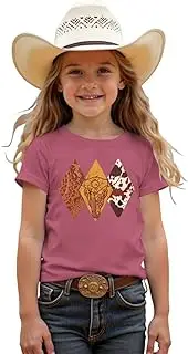 [MODNTOGA] Toddler Baby Girl Rodeo Cow Skull Shirt Retro Cowgirl Graphic T-Shirt Western Cow Print Summer Tee Short Sleeve Tops