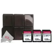 Three Pack Transcend SDXC 128GB UHS -I U3 300s V30 Class 10 with Card Holder