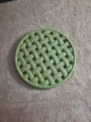 Green Cast Iron Enamel Trivet Basket Weave Pie Crust Footed Hot Plate Stand