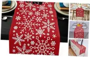 Christmas Snowflake Table Runner Xmas Red Burlap Table Runners for Home Décor
