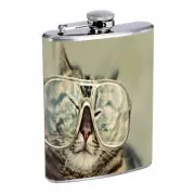 Funny Cat D6 Flask 8oz Stainless Steel Cute Silly Crazy Meow Cool Kitten Tricks