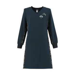 【ILEY 伊蕾】復古美式格紋造型刺繡貼布拼接棉質洋裝(深藍色；M-XL；1224247211)