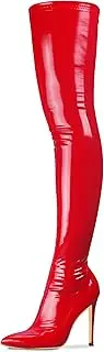 [CAMSSOO] Women's Patent Leather PU Thigh High Boots Pointy Toe Side Zip Pointed Toe Stiletto High Heel Over The Knee Boots
