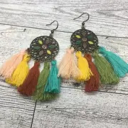 2.5” Bronze-tone Earring Boho Bead Set Dangle Drop Hook New Free Ship 3891