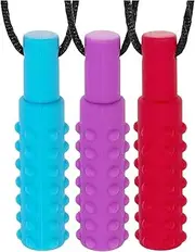 Silicone Chew Ring Necklace, Chewelry Pendant for Adults and Babies to Wear, Soft Sensory Care Tools for Autism, ADHD and Teething Kids (3 Pack, Club Shape)