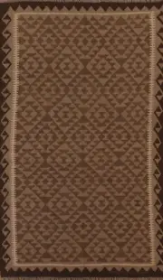 Southwestern Geometric Kilim Brown Area Rug 5x8 Wool Flat-Woven Carpet