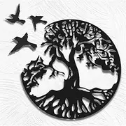 WINUSD Tree of Life Metal Wall Art, 4PCS Tree of Life and Birds of Peace Wall Plaque Decorative Garden Art Hanging Sculpture (12In Tree and 3Pcs Birds)