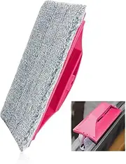 Multifunctional Glass& Window Track Cleaning Tools, Soft Frosted Glass Window Washer Cloth Brush with Study PVA Handle and Scraper, Window Cleaner Tool for Windows, Doors, Tiles (Pink Set)