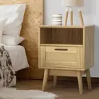 Artiss Rattan Bedside Table 1 Drawer Shelf Storage REI Oak Bedroom