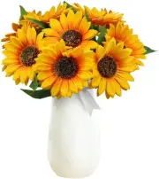 Olrla Artificial Sunflowers with Stems,10pcs Faux Silk Yellow 10pcs