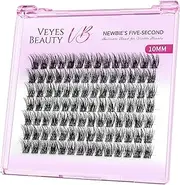VEYESBEAUTY Lash Clusters Individual Eyelash Extensions Thin & Invisible Band DIY False Eyelashes for Self-application Newbie's Five-Second Series Natural Wispy Lash Tray, Dreamy 10mm Single Length