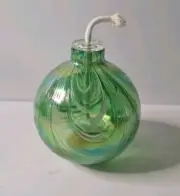 Art Glass Oil Lamp Handmade Green White Iridescent Round Candle Globe With Wick
