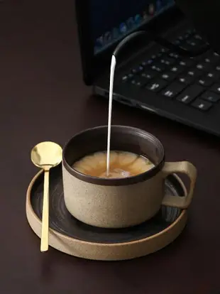 咖啡杯子 日系復古陶瓷咖啡杯碟套裝創意伴手禮杯子下午茶馬克杯粗陶咖啡杯 免運