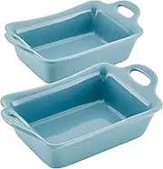 Rachael Ray Ceramics Au Gratin Set, Rectangular, Two 12-Ounce, Agave Blue