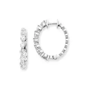 14k White AA Real Diamond Hinged Hoop Earrings