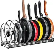 Toplife Expandable Pans Organizer Rack, 10 Adjustable Compartments, Cookware Holder for Pantry or Cabinet, Black