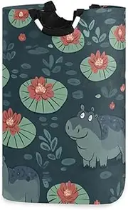 Cartoon Hippopotamus Waterlilies Navy laundry baskets, folding and waterproof dirty clothes hamper with sturdy handle tubs set crate for shoe shoe sheet