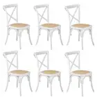 Oikiture 6PCS Crossback Dining Chair Solid Birch Timber Wood Ratan Seat White