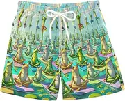 [RPLIFE] Boys Swim Shorts, Anti Chafe Swim Trunks for Boys 2 T, Funny Frogs Green