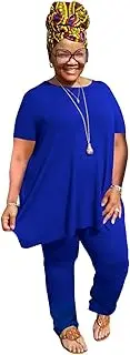 [YeGine] Women Plus Size 2 Piece Outfits Casual Short Sleeve Tunic Top and Flare Pants Oversized Lounge Sets Tracksuit