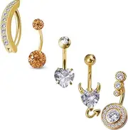 [HONGTU implant] Belly Button Rings 14G Zircon Gold Belly Rings Stainless Steel Navel Rings Heart Devil Belly Button Piercing Jewelry for Women