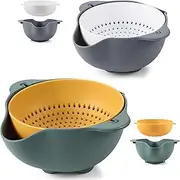 Double-Layer rotatable Colander, Heat-resisted Pasta Strainer, Food Level BPA Free Colander,2 Set Kitchen Draining Bowl Vegetable Washing Basket