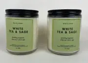 2 Bath & Body Works White Barn White Tea & Sage Single Wick Mason Jar Candles