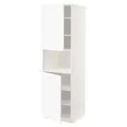 METOD high cab f micro w 2 doors/shelves, white Enköping/white wood effect, 60x60x200 cm