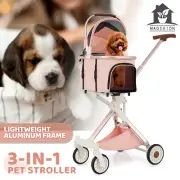 Foldable 4 Wheels Pet Stroller Detachable Carrier Car Seat 3-in-1 Cat Dog Cage