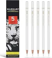 MARKART Professional White Charcoal Pencils Set, 5 Pieces Sketch Highlight Charcoal Pencils for Drawing, Sketching, Shading, Blending, White Chalk Pencils for Beginners & Artists