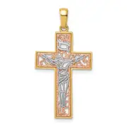 14k Two-tone Gold Two-tone Gold w/White Rhodium Crucifix Pendant