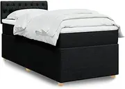 vidaxl - Fabric Box Spring Bed, King Single, Black, with Pocket Spring Mattress & Memory Foam Topper - led Lighting & USB