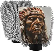 XYMZR Indian Chief Closeup Absorbent Microfiber Car Wash Mitt, Funny Cute Anime Scratch Free for Cars Cleaning, Home Cleaning Mitts, 2 Pack, 10.24” L x 7.09” W