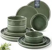 [AmorArc] Ceramic Dinnerware Sets, Handmade Reactive Glaze Stoneware Plates and Bowls Sets,Highly Chip and Crack Resistant | Dishwasher & Microwave Safe Dishes Set, Service for 4 (12pc)