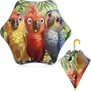[ODAWA] Windproof Umbrellas for Kids Cute Cartoon Parrots Painting Kid Umbrellas, J Handle Golf Stick Umbrella