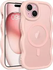 YINLAI for iPhone 15 Case, Magnetic Case for iPhone 15, [Compatible with MagSafe] Cute Curly Wave Frame Shape TPU Cover for Women Men Camera Protection Shockproof Phone Cases for iPhone 15 6.1", Pink