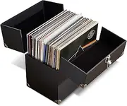 Record Storage Box – Holds 50 LPs, 12-Inch Vinyl Storage Case with Front & Back Opening Panels, Flight Case Style, Durable & Robust Design, Black, Retro