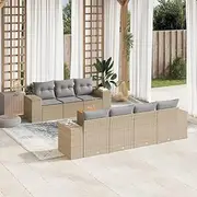 8 Piece Garden Sofa Set with Cushions Beige Poly Rattan, Garden Furniture Sets