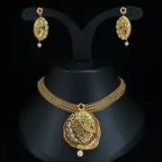 Bollywood Indian Wedding Pearl Kundan matte Gold Plated Jewelry Bridal Necklace