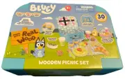 Bluey Wooden Picnic Set with Carrying Case 30 Pieces New Ludo BBC Studios
