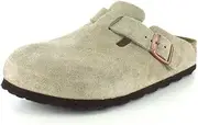 [Birkenstock] Unisex Boston Soft Footbed, Taupe Suede, 46 N EU