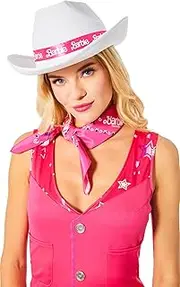 Adult Barbie and Ken Cowboy or Cowgirl Hat | Officially licensed | White Cowboy Hat | Interchangeable Barbie and Ken Ribbons, White, One size