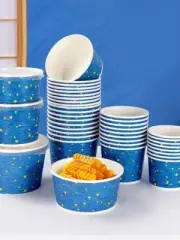 Christmas Artistic Star Partyware Disposable Paper Cups Soup Noodle Snack + Lids